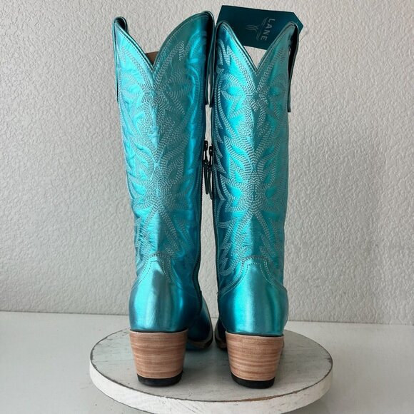 Lane SMOKESHOW Womens Cowboy Boots 7.5 Turquoise Leather Western Cowgirl Tall - Picture 3 of 11
